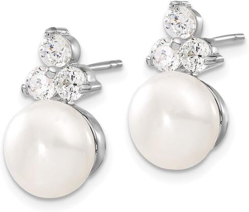 Real 925 Sterling Silver 9-10mm Coin Freshwater Cultured Pearl CZ Cubic Zirconia Earring and Necklace Set 17" in Saudi Arabia