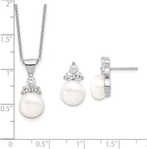 Real 925 Sterling Silver 9-10mm Coin Freshwater Cultured Pearl CZ Cubic Zirconia Earring and Necklace Set 17" in Saudi Arabia