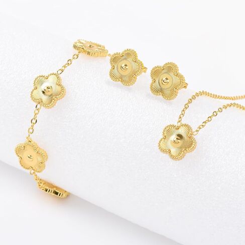 Hypoallergenic Women's Four Leaf Clover Jewelry Set 14K Gold-Plated Stainless Steel Clover Necklace Bracelet Earrings Fashionable And Exquisite Daily for Women Accessory Gift in Saudi Arabia
