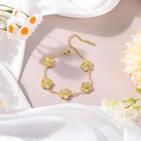 Hypoallergenic Women's Four Leaf Clover Jewelry Set 14K Gold-Plated Stainless Steel Clover Necklace Bracelet Earrings Fashionable And Exquisite Daily for Women Accessory Gift in Saudi Arabia