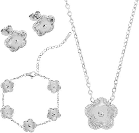 Hypoallergenic Women's Four Leaf Clover Jewelry Set 14K Gold-Plated Stainless Steel Clover Necklace Bracelet Earrings Fashionable And Exquisite Daily for Women Accessory Gift in Saudi Arabia