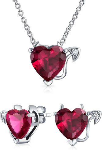 Romantic Cubic Zirconia Red AAA CZ Devil Heart Necklace Stud Earring Pendant Jewelry Set For Women Teen Rose Gold Plated .925 Sterling Silver in Saudi Arabia