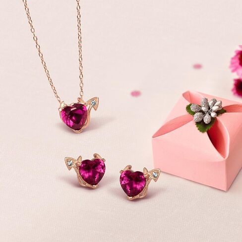 Romantic Cubic Zirconia Red AAA CZ Devil Heart Necklace Stud Earring Pendant Jewelry Set For Women Teen Rose Gold Plated .925 Sterling Silver in Saudi Arabia