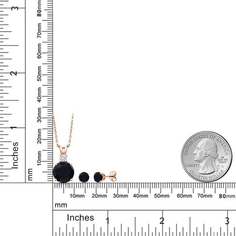 Gem Stone King 18K Rose Gold Plated Silver Round Black Onyx and White Moissanite Pendant and Earrings Jewelry Set For Women (4.11 Cttw, Gemstone Birthstone, with 18 Inch Chain) in Saudi Arabia