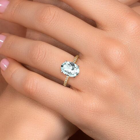 خاتم خطوبة من Gem Stone King 14K 2 Tone Gold Sky Blue مقلد الزبرجد والألماس المزروع في المختبر للنساء | 4.16 كتو | بيضاوي 12 × 10 ملم | الأحجار الكريمة لشهر مارس in Saudi Arabia