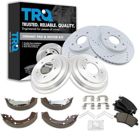 TRQ BKA22088 Performance Ceramic Disc Brake Pad and Rotor/Drum Brake Shoe and Drum Kit Compatible with 2011-2016 Ford Fiesta in Saudi Arabia