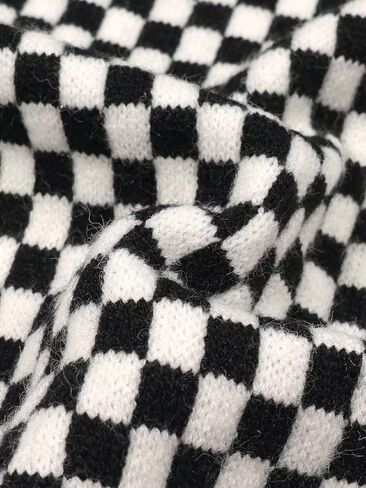 Women Checkered Knit Cardigan Open Front Long Sleeve Plaid Checkerboard Chunky Sweater Outwear with Pockets in Saudi Arabia