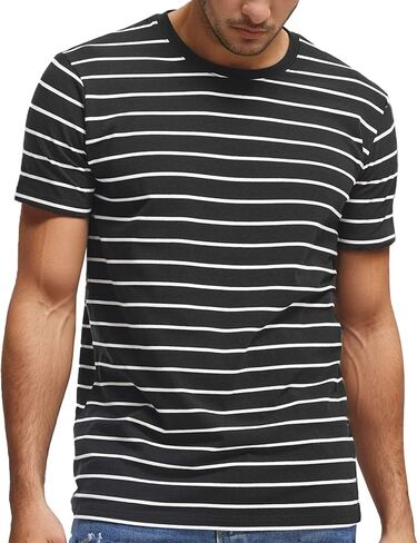 Shirts for Men Men's Striped T-Shirt Short Sleeve Casual Cotton Stripe Tee Shirts in Saudi Arabia