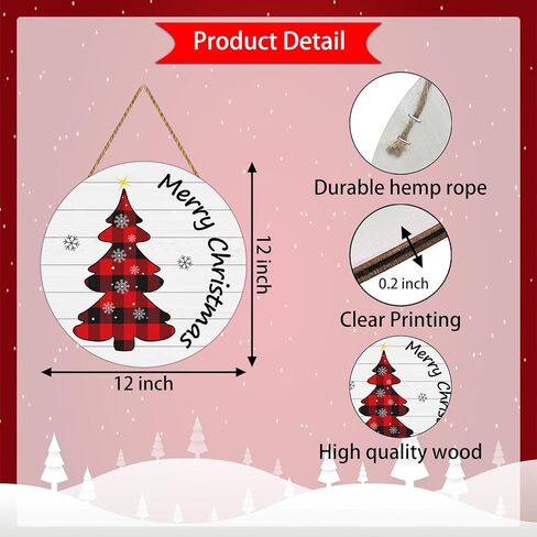 YUNKKIN Christmas Door Decorations Merry Christmas Sign Buffalo Plaid Tree Wall Decorations Wooden Front Door Hanger Tree Hanging Sign Wreath for Wall Indoor Home Decor in Saudi Arabia