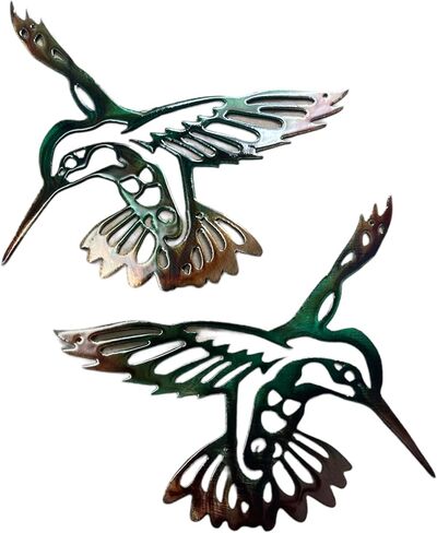 Tropical Hummingbird Pair Wall Art in Copper with Autumn Green Color, 8 1/2" x 6 1/4" Each in Saudi Arabia