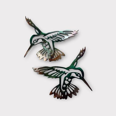Tropical Hummingbird Pair Wall Art in Copper with Autumn Green Color, 8 1/2" x 6 1/4" Each in Saudi Arabia