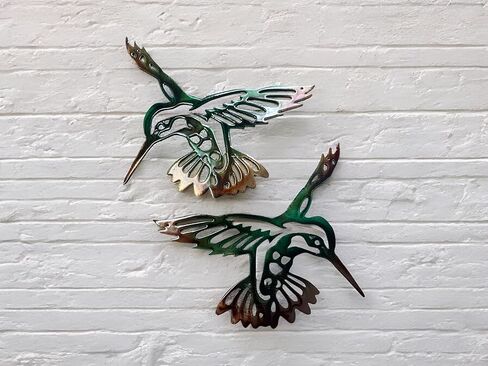Tropical Hummingbird Pair Wall Art in Copper with Autumn Green Color, 8 1/2" x 6 1/4" Each in Saudi Arabia