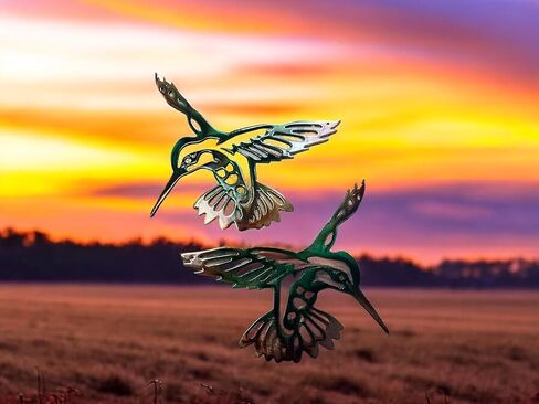 Tropical Hummingbird Pair Wall Art in Copper with Autumn Green Color, 8 1/2" x 6 1/4" Each in Saudi Arabia