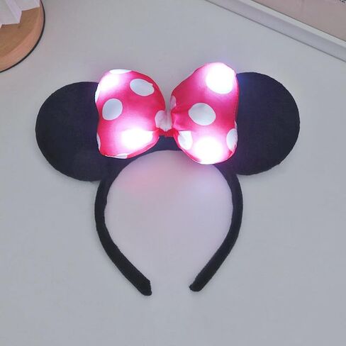 Light Up Mouse Headband Flashing Bow Polka Dot LED Party-Rave For Boy & Girl Cosplay Birthday Party, Party Favors (Rose Red 1) in Saudi Arabia