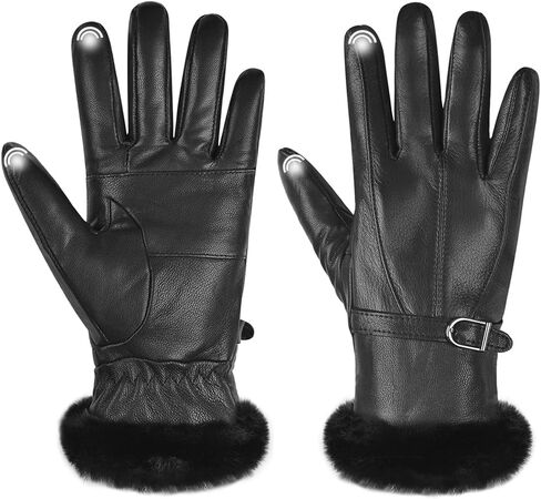 Harssidanzar Leather Gloves Women's Winter Thermal Dress Gloves Fur Lined For Cold Weather SL022US in Saudi Arabia