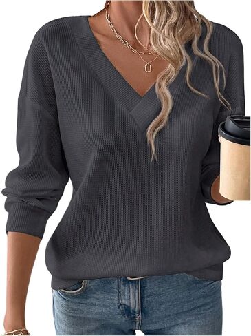 SOLY HUX Women's V Neck Long Sleeve T Shirt Knit Tee Tops Casual Fall Clothes in Saudi Arabia