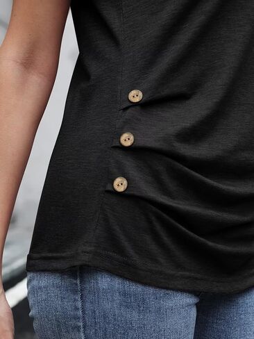 Bliwov المرأة الخامس الرقبة تي شيرت قصيرة الأكمام Ruched أزرار القمم أنيق بلوزات الأعمال غير رسمية 2026 الربيع الصيف تيز S-3XL in Kuwait