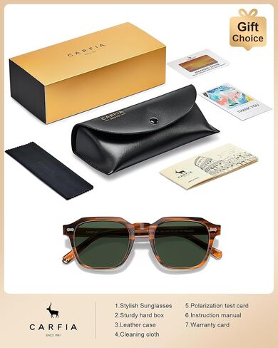 CARFIA Polarized Sunglasses for Men UV400 Protection, Retro Sun Glasses with Acetate Square Frame for Driving Fishing CA5405 in Saudi Arabia