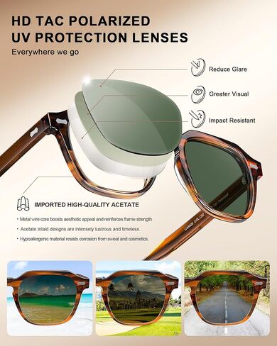 CARFIA Polarized Sunglasses for Men UV400 Protection, Retro Sun Glasses with Acetate Square Frame for Driving Fishing CA5405 in Saudi Arabia
