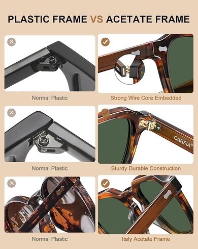 CARFIA Polarized Sunglasses for Men UV400 Protection, Retro Sun Glasses with Acetate Square Frame for Driving Fishing CA5405 in Saudi Arabia
