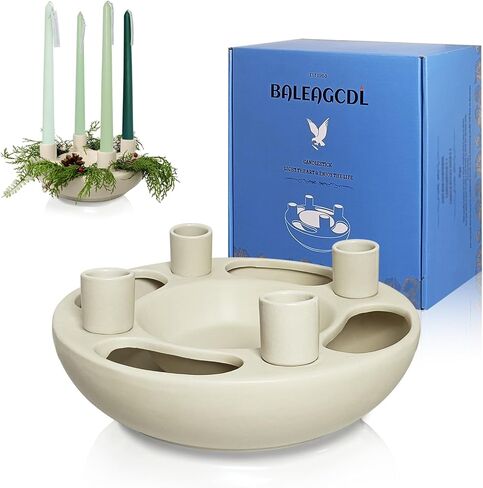 Handmade White Ceramic Candle Holder - Advent Wreath for Home Altar Decor Party Centerpieces & DIY in Saudi Arabia