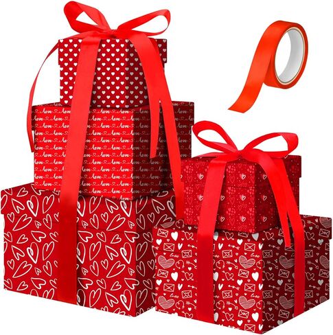 Geyoga 5 Pcs Square Nesting Gift Boxes with Lids Square Box 5 Assorted Sizes Stackable Gift Box for Wedding Party Present Packaging (Birthday) in Saudi Arabia