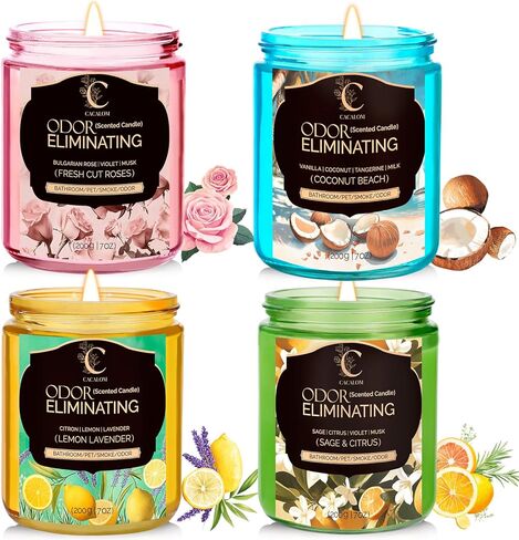 4 Pack Odor Eliminating Candles Set for Pet Smoke, Scented Candles for Home Decor Non Toxic Soy Wax Candle for Relaxing Stress Relief Women Men, 40 Hours Burning Time, House Warming Gifts for Host in Saudi Arabia
