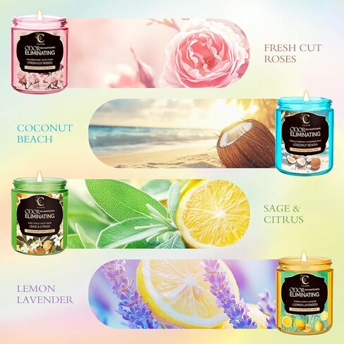 4 Pack Odor Eliminating Candles Set for Pet Smoke, Scented Candles for Home Decor Non Toxic Soy Wax Candle for Relaxing Stress Relief Women Men, 40 Hours Burning Time, House Warming Gifts for Host in Saudi Arabia