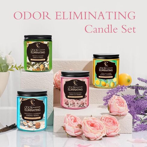 4 Pack Odor Eliminating Candles Set for Pet Smoke, Scented Candles for Home Decor Non Toxic Soy Wax Candle for Relaxing Stress Relief Women Men, 40 Hours Burning Time, House Warming Gifts for Host in Saudi Arabia