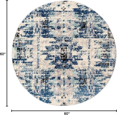 Rugs.com Tucson Collection Rug - سجادة منخفضة زرقاء مستديرة بطول 5 أقدام مثالية للمطابخ وغرف الطعام in Saudi Arabia