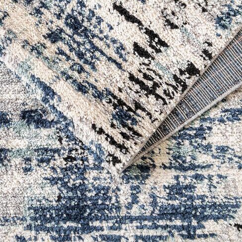 Rugs.com Tucson Collection Rug - سجادة منخفضة زرقاء مستديرة بطول 5 أقدام مثالية للمطابخ وغرف الطعام in Saudi Arabia