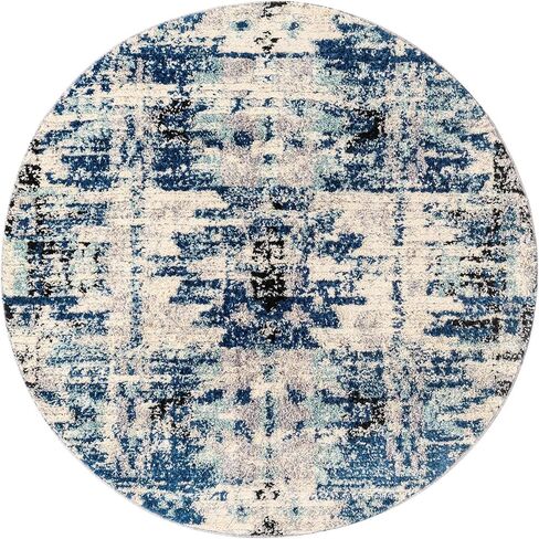 Rugs.com Tucson Collection Rug - سجادة منخفضة زرقاء مستديرة بطول 5 أقدام مثالية للمطابخ وغرف الطعام in Saudi Arabia