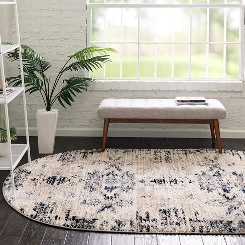 Rugs.com Tucson Collection Rug - سجادة منخفضة زرقاء مستديرة بطول 5 أقدام مثالية للمطابخ وغرف الطعام in Saudi Arabia
