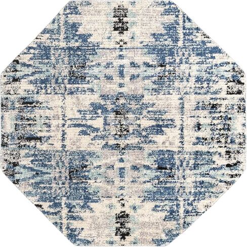 Rugs.com Tucson Collection Rug - سجادة منخفضة زرقاء مستديرة بطول 5 أقدام مثالية للمطابخ وغرف الطعام in Saudi Arabia