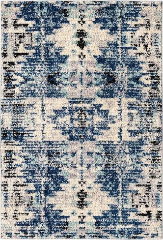 Rugs.com Tucson Collection Rug - سجادة منخفضة زرقاء مستديرة بطول 5 أقدام مثالية للمطابخ وغرف الطعام in Saudi Arabia