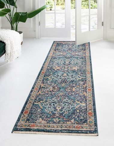 Unique Loom Lola Collection Area Rug - Vivacious (2' x 13' Runner, Navy Blue/Light Blue) in Saudi Arabia