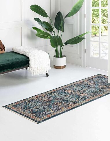 Unique Loom Lola Collection Area Rug - Vivacious (2' x 13' Runner, Navy Blue/Light Blue) in Saudi Arabia