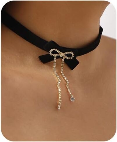 Gothic Lace Choker Necklace Steampunk Black Crystal Tassel Choker Necklace Sexy Costume Party in Saudi Arabia