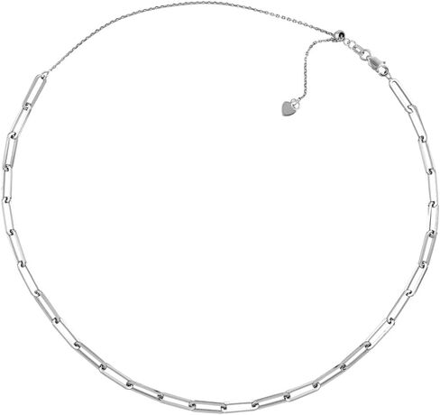 JewelryWeb 925 Sterling Silver Rhodium Plated 3.9mm Flat Wire Long Link Adjustable Choker 17 Inch-Choker Necklace for Women in Saudi Arabia
