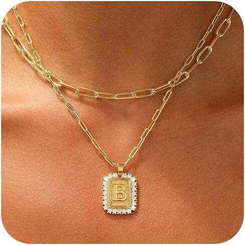 Gold Initial Necklaces for Women, 14K Gold Plated Dainty Personalized Cute Layered Necklace for women Paperclip Link Chain Tiny Letter Name Choker Necklaces Jewelry Gifts in Saudi Arabia