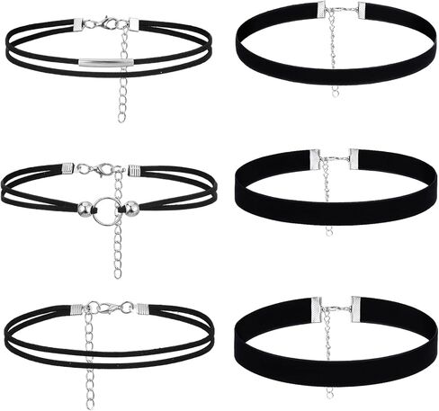 6 PCS Black Choker Necklace, Adjustable Black Velvet Choker Multiple Styles Velvet Chokers Necklaces Stylish Layered Velvets Collar Necklace for Women Daily Party Festival Gifts Decoration in Saudi Arabia