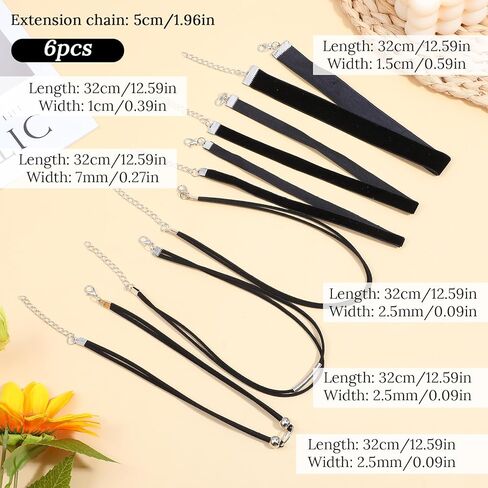 6 PCS Black Choker Necklace, Adjustable Black Velvet Choker Multiple Styles Velvet Chokers Necklaces Stylish Layered Velvets Collar Necklace for Women Daily Party Festival Gifts Decoration in Saudi Arabia