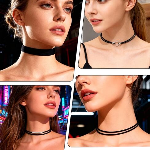 6 PCS Black Choker Necklace, Adjustable Black Velvet Choker Multiple Styles Velvet Chokers Necklaces Stylish Layered Velvets Collar Necklace for Women Daily Party Festival Gifts Decoration in Saudi Arabia