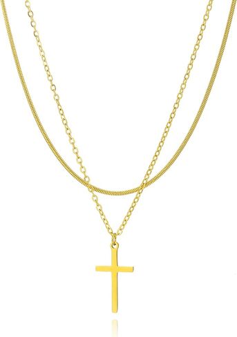 Layered Cross Necklace for Women, 14K Gold Plated Tiny Herringbone Chain Choker Dainty Cross Pendant Stack Necklaces for Women Jewelry Gifts in Saudi Arabia