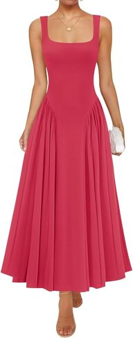 ZESICA Womens 2025 Summer Sleeveless Square Neck Sundress Casual Long Flowy A Line Beach Vacation Maxi Dresses in Kuwait