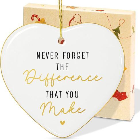 OASSIE Thank You Gifts for Women - Never Forget The Difference You Make Golden Trim Heart Shaped Ornament - Teacher Appreciation Gifts, Retirement Farewell Gift for Teacher Coworker Boss in Kuwait