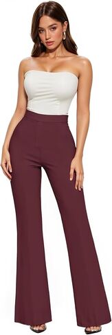 Hybrid & Company Women's Ultra-Stretch Ponte Flare Pants – High Rise, Pull On, Wrinkle Resistant – Casual & Office Wear in Saudi Arabia