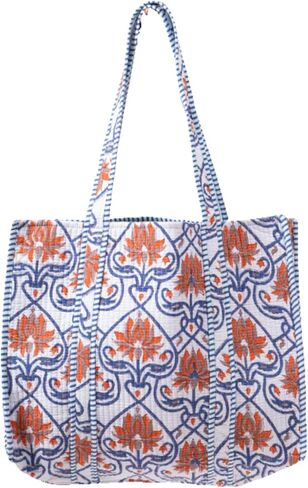 Quilted Large Cotton Fabric Tote Bag For Travel Grocery Shopping Weekend Trips with Inside and Outside Pocket in Saudi Arabia