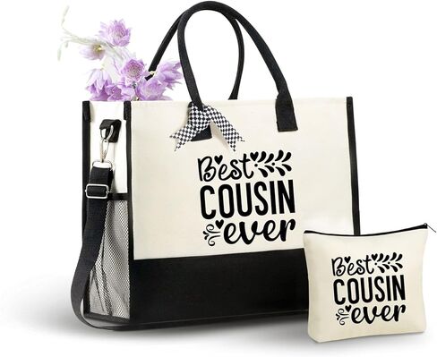 InnoBeta Cousin Gifts for Women, Best Cousin Ever, Canvas Tote Bag for Cousins, Friends, Bag with Top Zipper Closure and Shoulder Strap for Birthday in Saudi Arabia