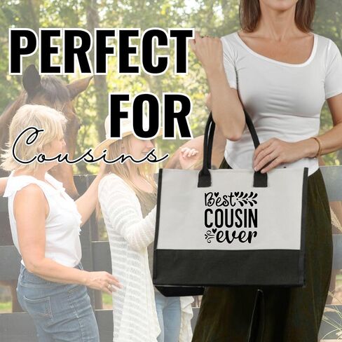 InnoBeta Cousin Gifts for Women, Best Cousin Ever, Canvas Tote Bag for Cousins, Friends, Bag with Top Zipper Closure and Shoulder Strap for Birthday in Saudi Arabia